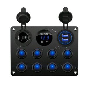 Waterproof 12V 8 Gang Blue LED Rocker Switch Panel Dual USB Charger Boat Car RV